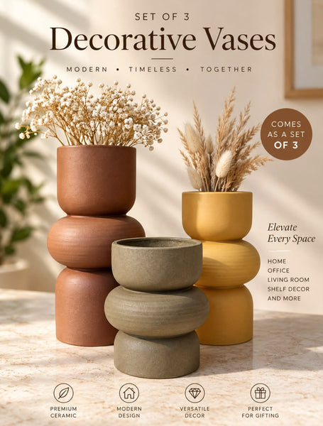 Stacked Ceramic Vase Set — Set of 3