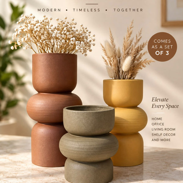 Stacked Ceramic Vase Set — Set of 3