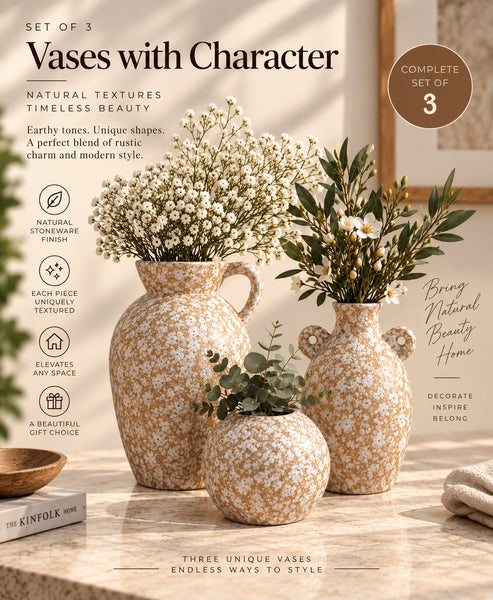 Speckled Stoneware Vase Set — Set of 3