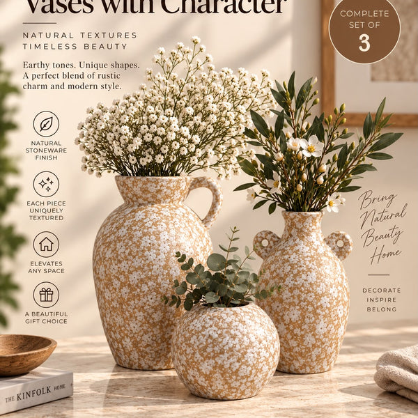 Speckled Stoneware Vase Set — Set of 3