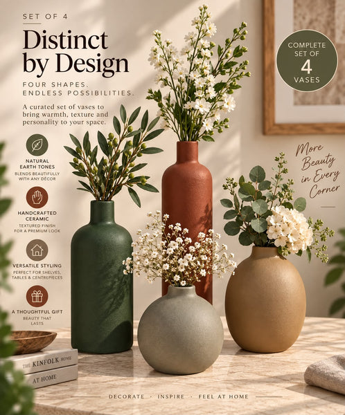 Matte Ceramic Vase Set — Set of 4