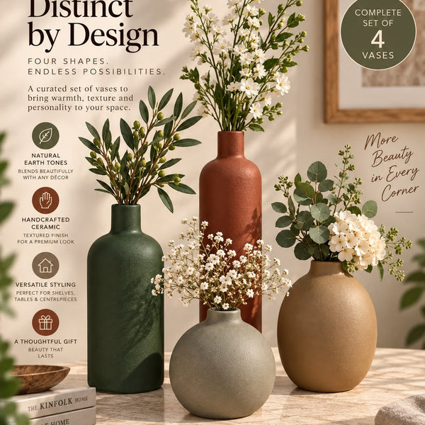 Matte Ceramic Vase Set — Set of 4